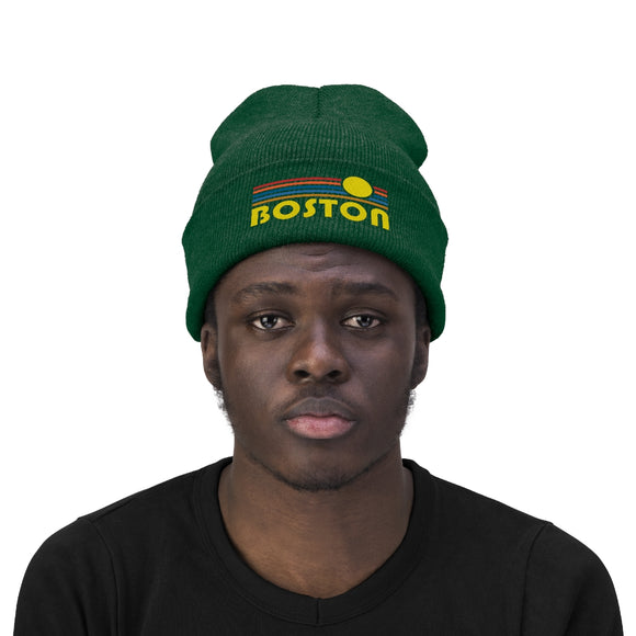 Boston, Massachusetts Beanie - Adult Embroidered Retro Sunset Boston Knit Hat