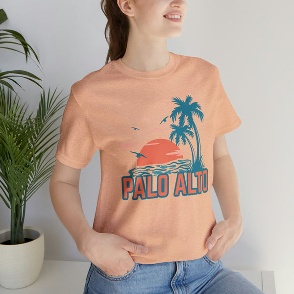 Palo Alto, California T-Shirt - Retro Palm Tree & Beach Unisex Palo Alto Shirt