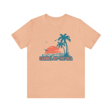 Buy heather-peach Carmel-by-the-Sea, California T-Shirt - Retro Palm Tree &amp; Beach Unisex Carmel-by-the-Sea Shirt
