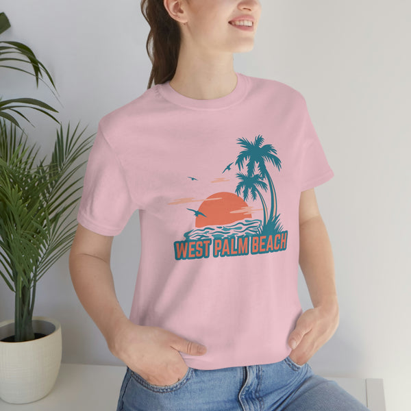 West Palm Beach, Florida T-Shirt - Retro Palm Tree & Beach Unisex West Palm Beach Shirt