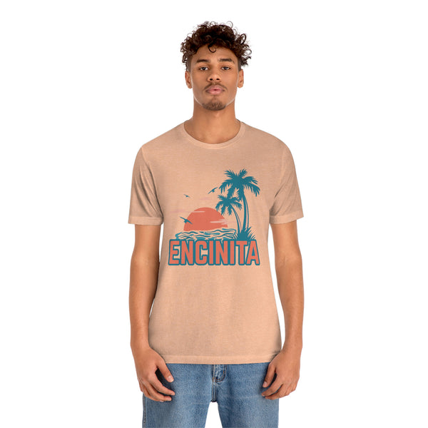 Encinitas, California T-Shirt - Retro Palm Tree & Beach Unisex Encinitas Shirt