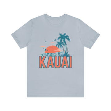 Buy light-blue Kauai, Hawaii T-Shirt - Retro Palm Tree &amp; Beach Unisex Kauai Shirt