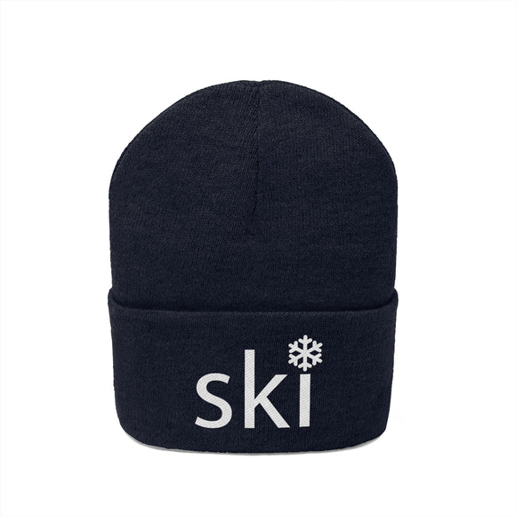 Ski Knit Beanie - Adult Embroidered Snowflake Ski Knit Hat
