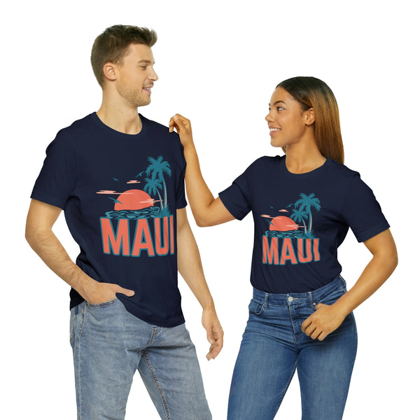 Maui, Hawaii T-Shirt - Retro Palm Tree & Beach Unisex Maui Shirt