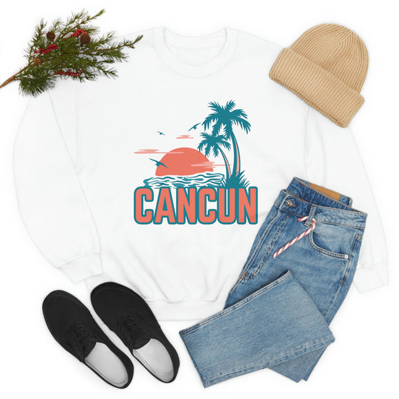 Cancun, Mexico Sweatshirt - Unisex Retro Palm Tree Crewneck Cancun Sweatshirt
