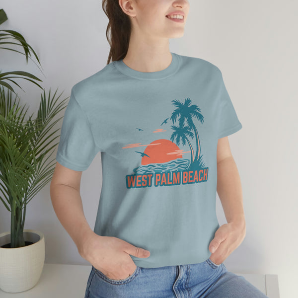 West Palm Beach, Florida T-Shirt - Retro Palm Tree & Beach Unisex West Palm Beach Shirt