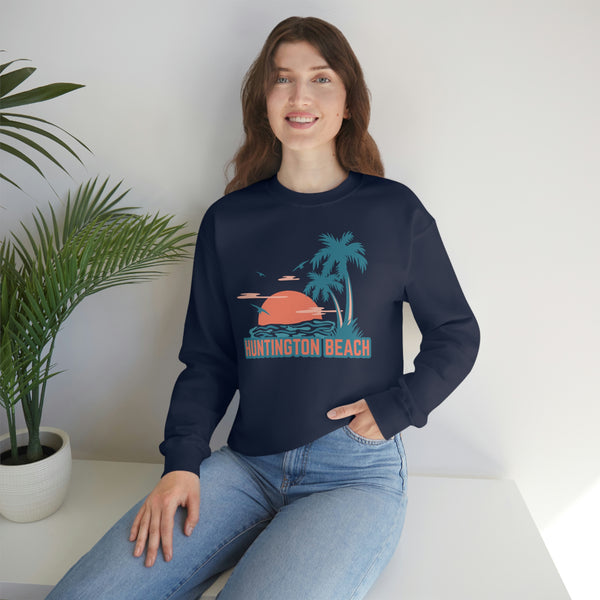 Huntington Beach, California Sweatshirt - Unisex Retro Palm Tree Crewneck Huntington Beach Sweatshirt