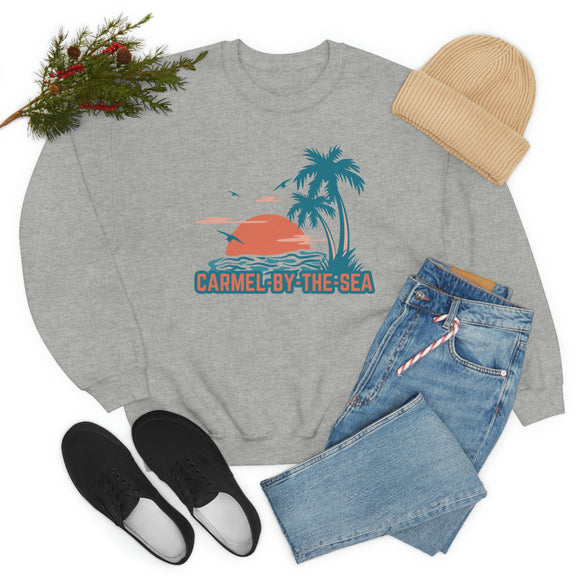 Carmel-by-the-Sea, California Sweatshirt - Unisex Retro Palm Tree Crewneck Carmel-by-the-Sea Sweatshirt