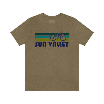 Buy heather-olive Sun Valley T-Shirt - Retro Mountain Bike Adult Unisex Sun Valley, Idaho T Shirt
