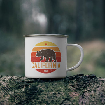 California Camp Mug - Retro Bear Enamel Campfire California Mug