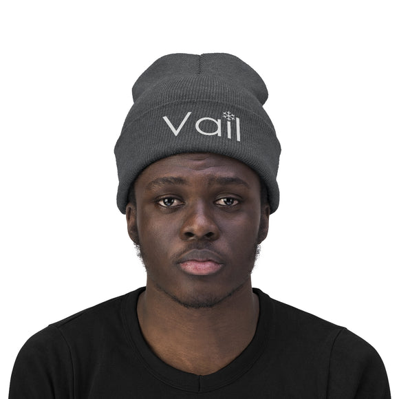 Vail, Colorado Knit Beanie - Adult Embroidered Snowflake Vail Knit Hat