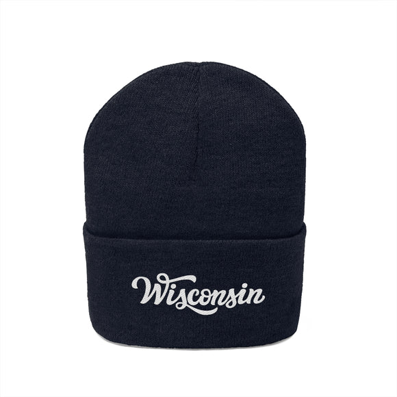 Wisconsin Beanie - Adult Hand Lettered Embroidered Wisconsin Knit Hat