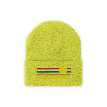Buy neon-yellow Colorado Beanie - Adult Embroidered Retro Sunset Colorado Knit Hat