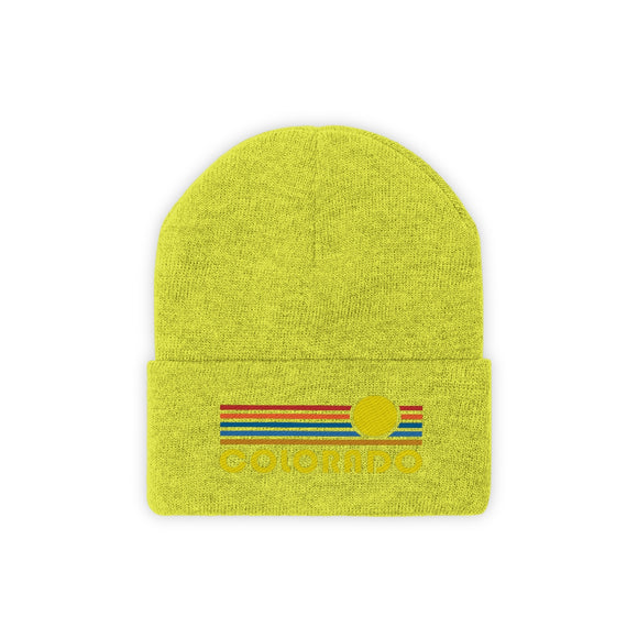 Colorado Beanie - Adult Embroidered Retro Sunset Colorado Knit Hat