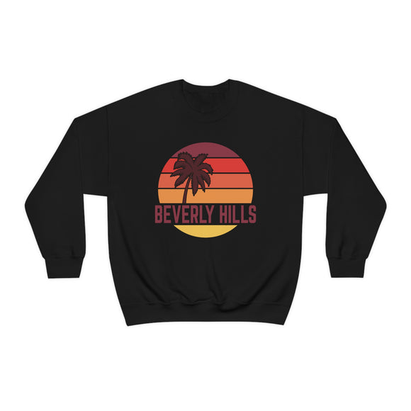 Beverly Hills, California Sweatshirt - Unisex Retro Palm Tree Crewneck Beverly Hills Sweatshirt