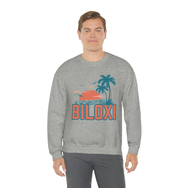 Biloxi, Mississippi Sweatshirt - Unisex Retro Palm Tree Crewneck Biloxi Sweatshirt