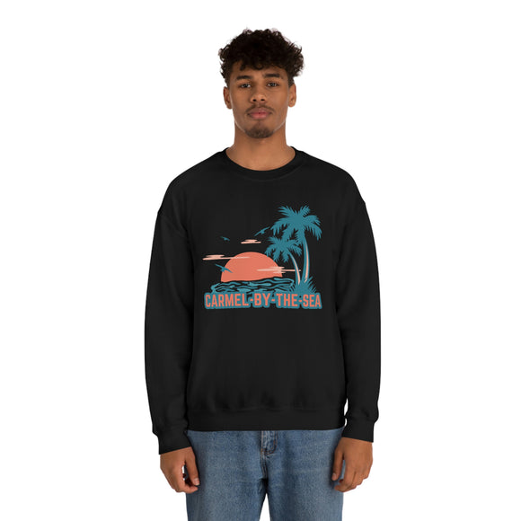 Carmel-by-the-Sea, California Sweatshirt - Unisex Retro Palm Tree Crewneck Carmel-by-the-Sea Sweatshirt