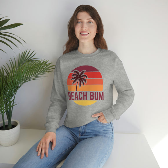 Beach Bum Sweatshirt - Unisex Retro Palm Tree Beach Bum Crewneck Sweatshirt