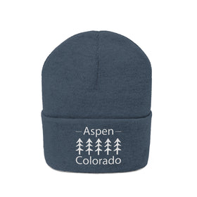 Aspen, Colorado Knit Beanie - Adult Embroidered Trees Aspen Knit Hat