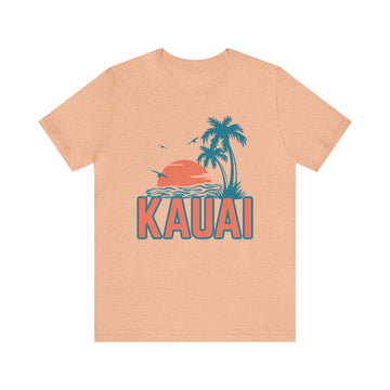 Buy heather-peach Kauai, Hawaii T-Shirt - Retro Palm Tree &amp; Beach Unisex Kauai Shirt