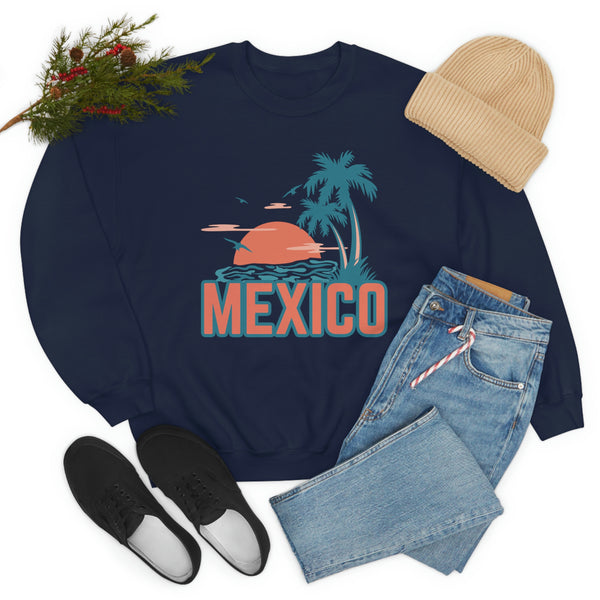 Mexico Sweatshirt - Unisex Retro Palm Tree Mexico Crewneck Sweatshirt