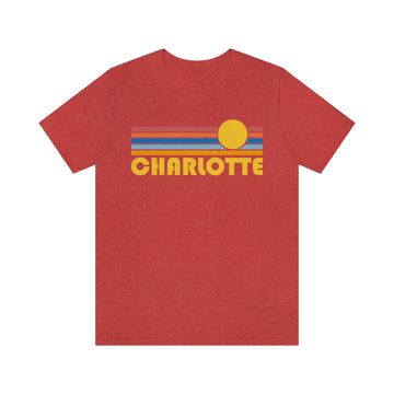 Buy heather-red Charlotte, North Carolina T-Shirt - Retro Sun Unisex Charlotte T Shirt