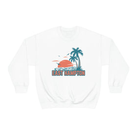 East Hampton, New York Sweatshirt - Unisex Retro Palm Tree Crewneck East Hampton Sweatshirt
