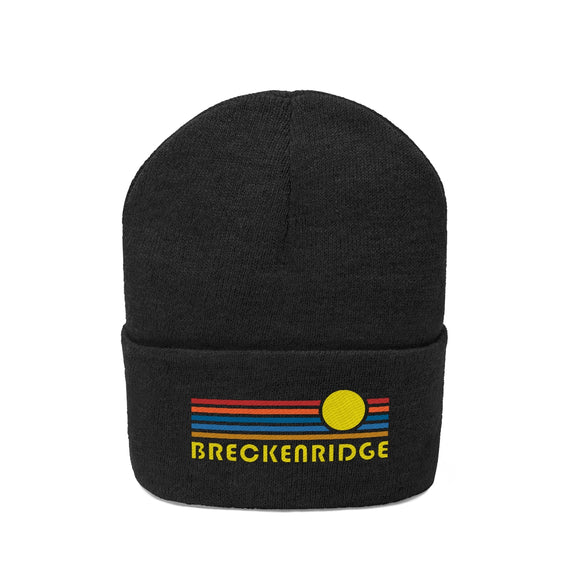 Breckenridge, Colorado Beanie - Adult Embroidered Retro Sunset Breckenridge Knit Hat