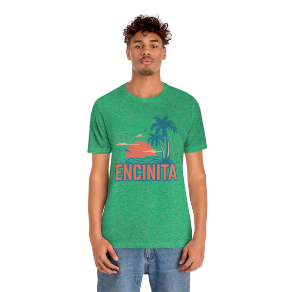 Encinitas, California T-Shirt - Retro Palm Tree & Beach Unisex Encinitas Shirt