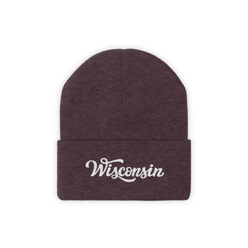 Buy maroon Wisconsin Beanie - Adult Hand Lettered Embroidered Wisconsin Knit Hat
