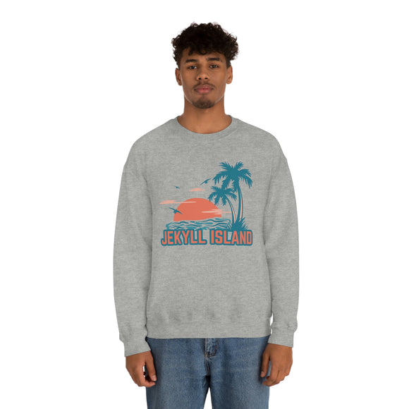 Jekyll Island, Georgia Sweatshirt - Unisex Retro Palm Tree Crewneck Jekyll Island Sweatshirt