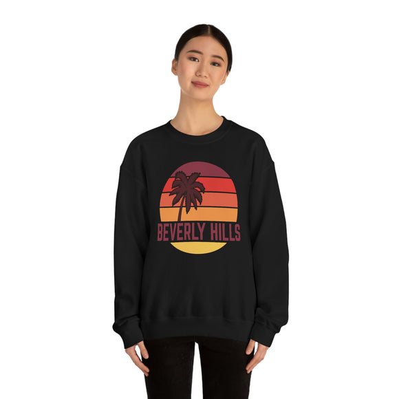 Beverly Hills, California Sweatshirt - Unisex Retro Palm Tree Crewneck Beverly Hills Sweatshirt