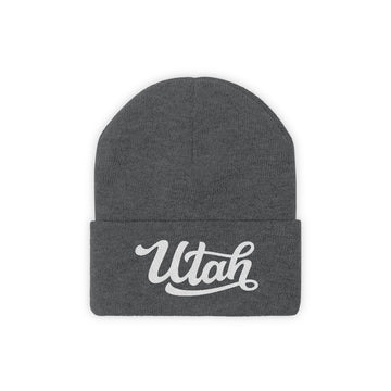 Buy graphite-heather Utah Beanie - Adult Hand Lettered Embroidered Utah Knit Hat