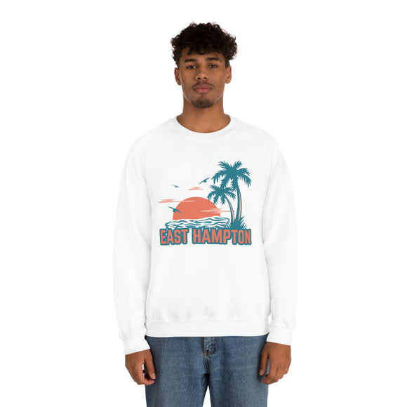 East Hampton, New York Sweatshirt - Unisex Retro Palm Tree Crewneck East Hampton Sweatshirt