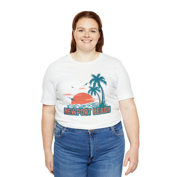 Newport Beach, California T-Shirt - Retro Palm Tree & Beach Unisex Newport Beach Shirt