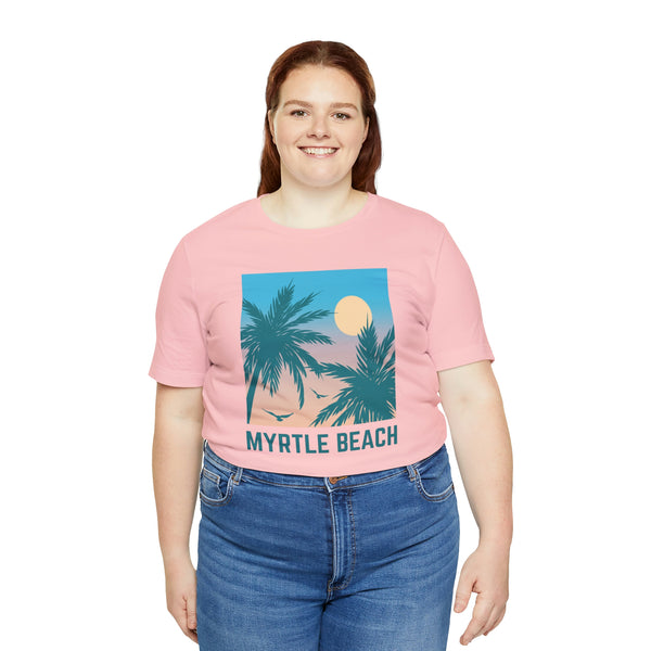 Myrtle Beach, South Carolina T-Shirt - Retro Palm Tree & Beach Unisex Myrtle Beach Shirt
