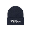 Michigan Beanie - Adult Hand Lettered Embroidered Michigan Knit Hat-9