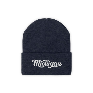 Buy true-navy Michigan Beanie - Adult Hand Lettered Embroidered Michigan Knit Hat
