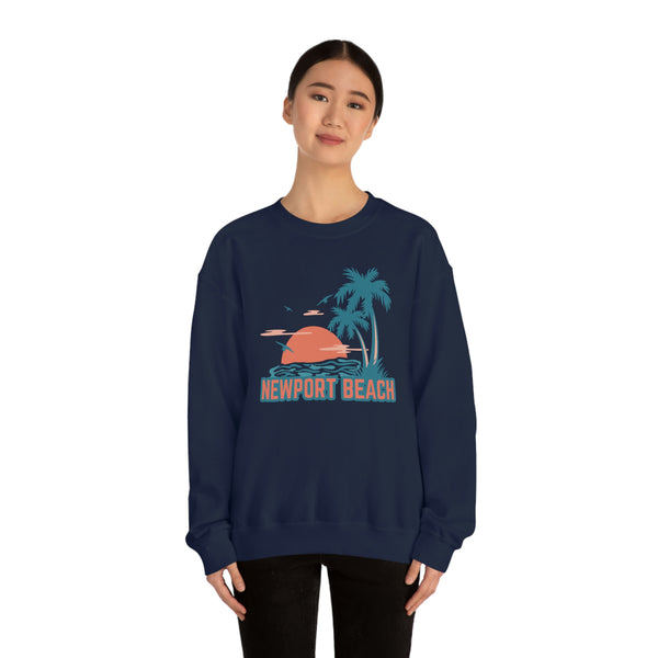 Newport Beach, California Sweatshirt - Unisex Retro Palm Tree Crewneck Newport Beach Sweatshirt