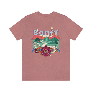 Buy heather-mauve Banff T-Shirt - Retro Mountain / Hippie Style Banff, Canada Shirt