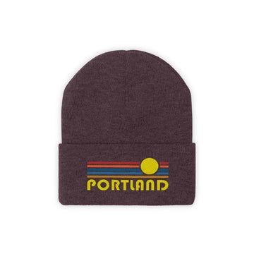 Buy maroon Portland, Oregon Beanie - Adult Embroidered Retro Sunset Portland Knit Hat