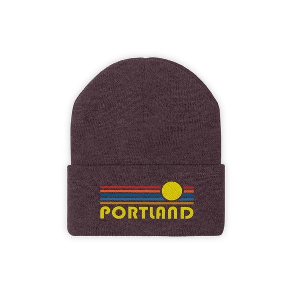 Portland, Oregon Beanie - Adult Embroidered Retro Sunset Portland Knit Hat