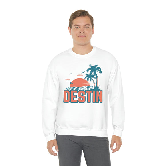 Destin, Florida Sweatshirt - Unisex Retro Palm Tree Crewneck Destin Sweatshirt