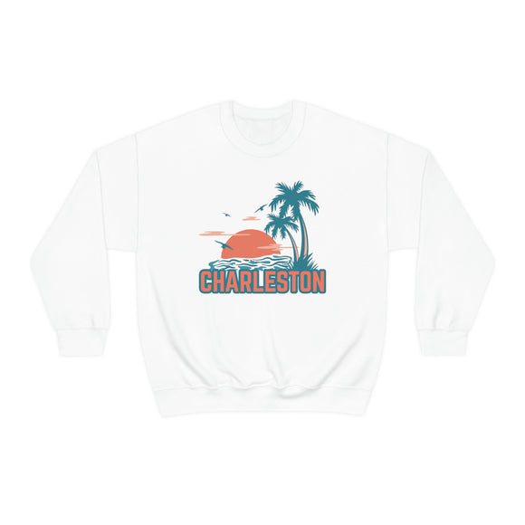 Charleston, South Carolina Sweatshirt - Unisex Retro Palm Tree Crewneck Charleston Sweatshirt