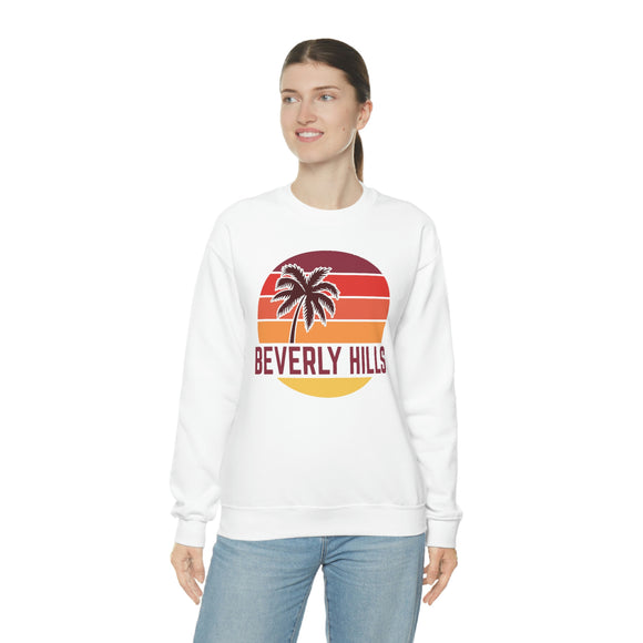 Beverly Hills, California Sweatshirt - Unisex Retro Palm Tree Crewneck Beverly Hills Sweatshirt