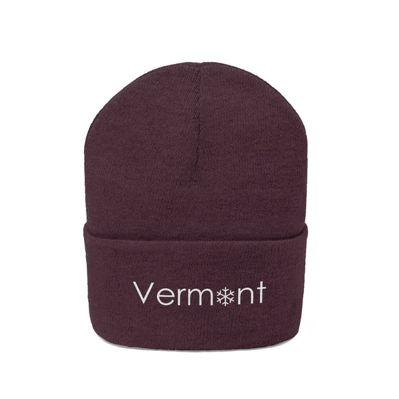Vermont Knit Beanie - Adult Embroidered Snowflake Vermont Knit Hat