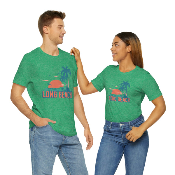 Long Beach, California T-Shirt - Retro Palm Tree & Beach Unisex Long Beach Shirt