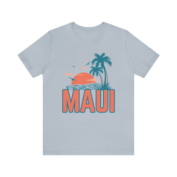 Buy light-blue Maui, Hawaii T-Shirt - Retro Palm Tree &amp; Beach Unisex Maui Shirt