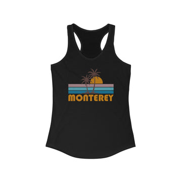 Buy solid-black Monterey, California Women's Tank - Retro Palm Tree Women's Racerback Monterey Tank Top