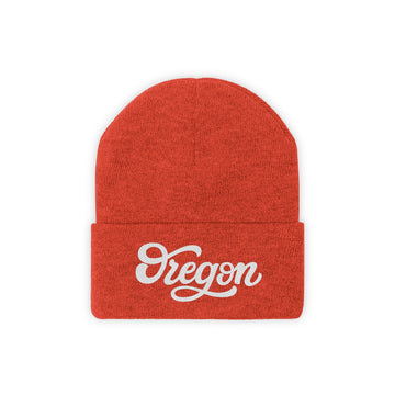 Buy athletic-orange Oregon Beanie - Adult Hand Lettered Embroidered Oregon Knit Hat